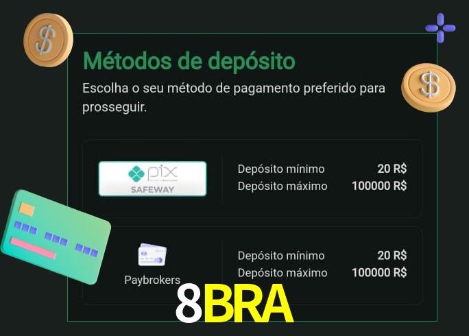 O cassino 8BRA oferece uma grande variedade de métodos de pagamento